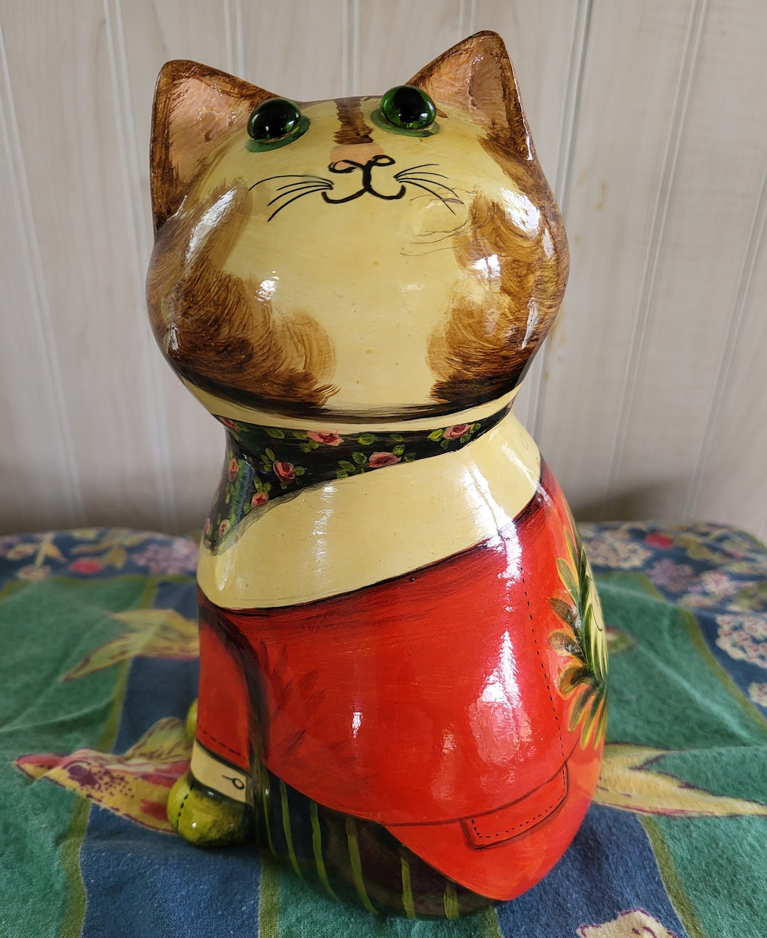 Vintage Papier Maché Paper Mache Hand Painted Cat by Joan and David De