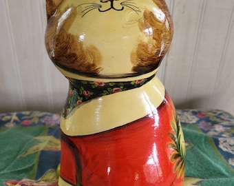 Vintage Papier Maché Paper Mache Hand Painted Cat by Joan and David de Bethel. Made in Sussex, England at Rye Pottery, 1967