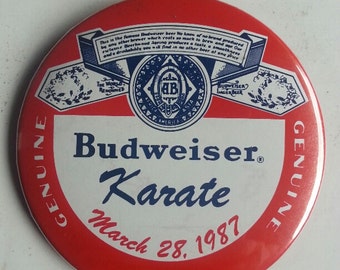 Budwieser Karate Pin Badge Dated 1987 Anheusher Bush, Inc Beer Collectible