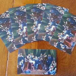 Pilgrims Signing the Mayflower Compact Vintage Linen Postcard Printed in Provincetown MA Lot of 6 Circa 1940&#39;s