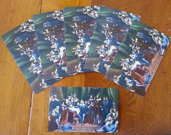 Pilgrims Signing the Mayflower Compact Vintage Linen Postcard Printed in Provincetown MA Lot of 6 Circa 1940's