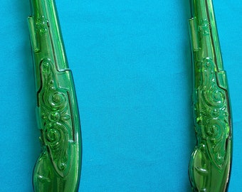 Antique Pair Vintage Green Glass Musket Gun Rifle Bottle Decanter Wall Art