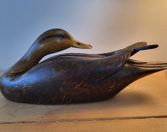 Black Duck Wood Carving, M H Gould, Vintage, 1979 Beautiful!  Rare!