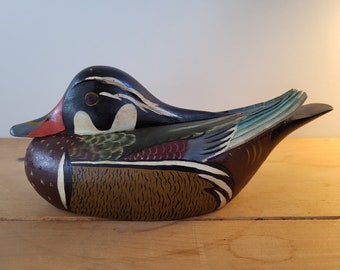 Wood Duck Carving, M H Gould, Vintage, 1972 Beautiful!  Rare!