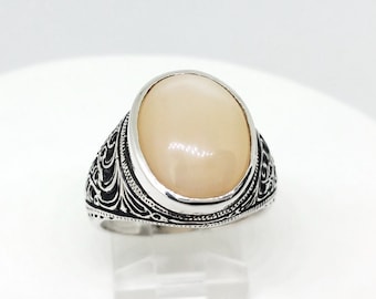 8 ct Moonstone Ring in Sterling Silver / Unisex Men's Art Deco Style Oval Ring / See Video / De Luna Gems / FREE SHIPPING