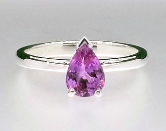 1.14 ct Pink Sapphire Ring in Sterling Silver / Natural Untreated Sapphire Engagement Ring / De Luna Gems / Free Shipping