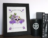 Purple Sugar Skull Print Personalised Tattoo Wedding Couple Wife Husband Gift Anniversary Wall Art Goth Rockabilly Candy Gothic Alternative