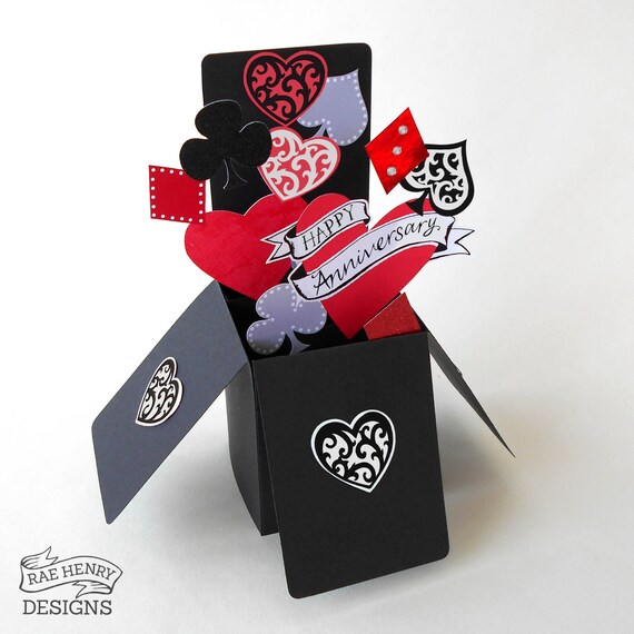 Poker Vegas Casino Anniversary Card Pop Up 3-D Rockabilly Tattoo Luxury Handmade