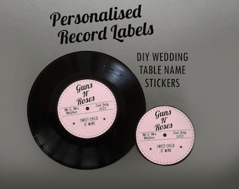 Personalised Record Label STICKERS For 7" Vinyl Record Table Names Custom Wedding 7 inch Music Festival Rock Rockabilly Vintage Centrepiece