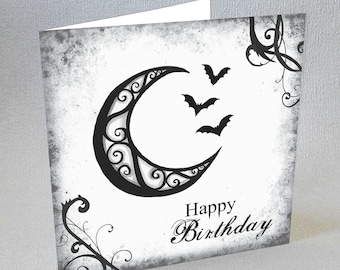 Gothic Moon Birthday Card with Bats