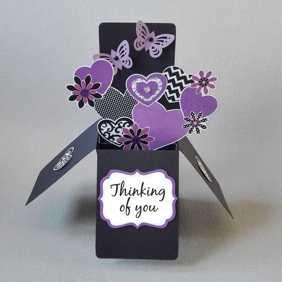 Thinking of You Card Pop up 3D Butterfly Hearts and Flowers Etsy