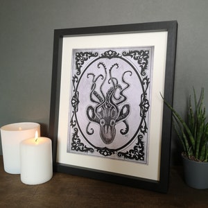 Kraken Print Gothic Home Décor Octopus Steampunk Wall Art Gift Pirate Goth Alternative Grey Black Rock n Roll Eclectic Dark Delicious image 7