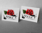 Bride and Groom Rose Place Cards Tattoo Rockabilly Wedding Table Decorations Name Cards Party Place Setting
