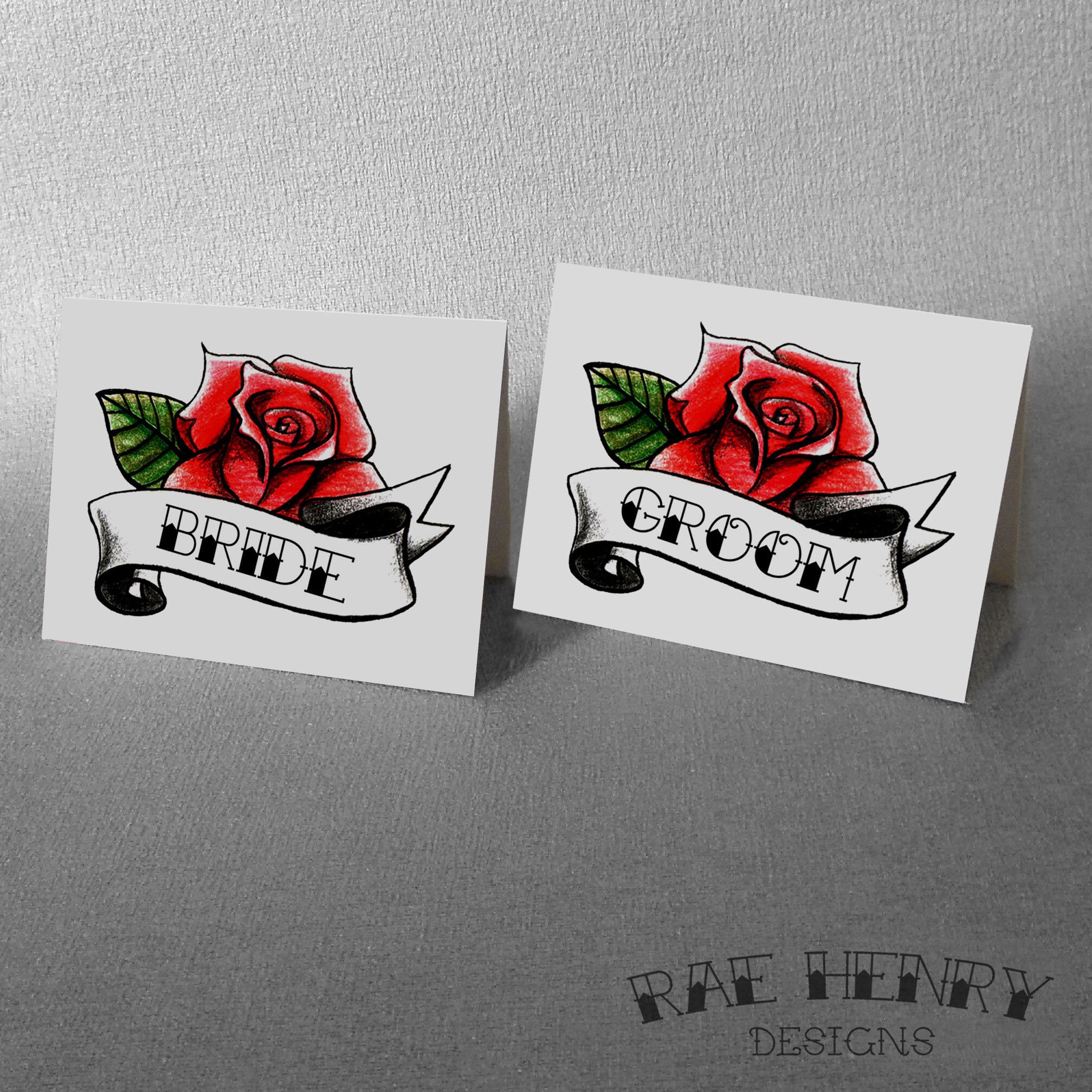 Bride And Groom Rose Place Cards Tattoo Rockabilly Wedding Etsy