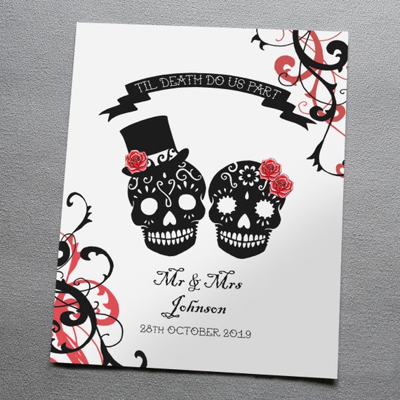 Sugar Skull Wall Art Print Personalised Wedding Gift 8x10 Inch