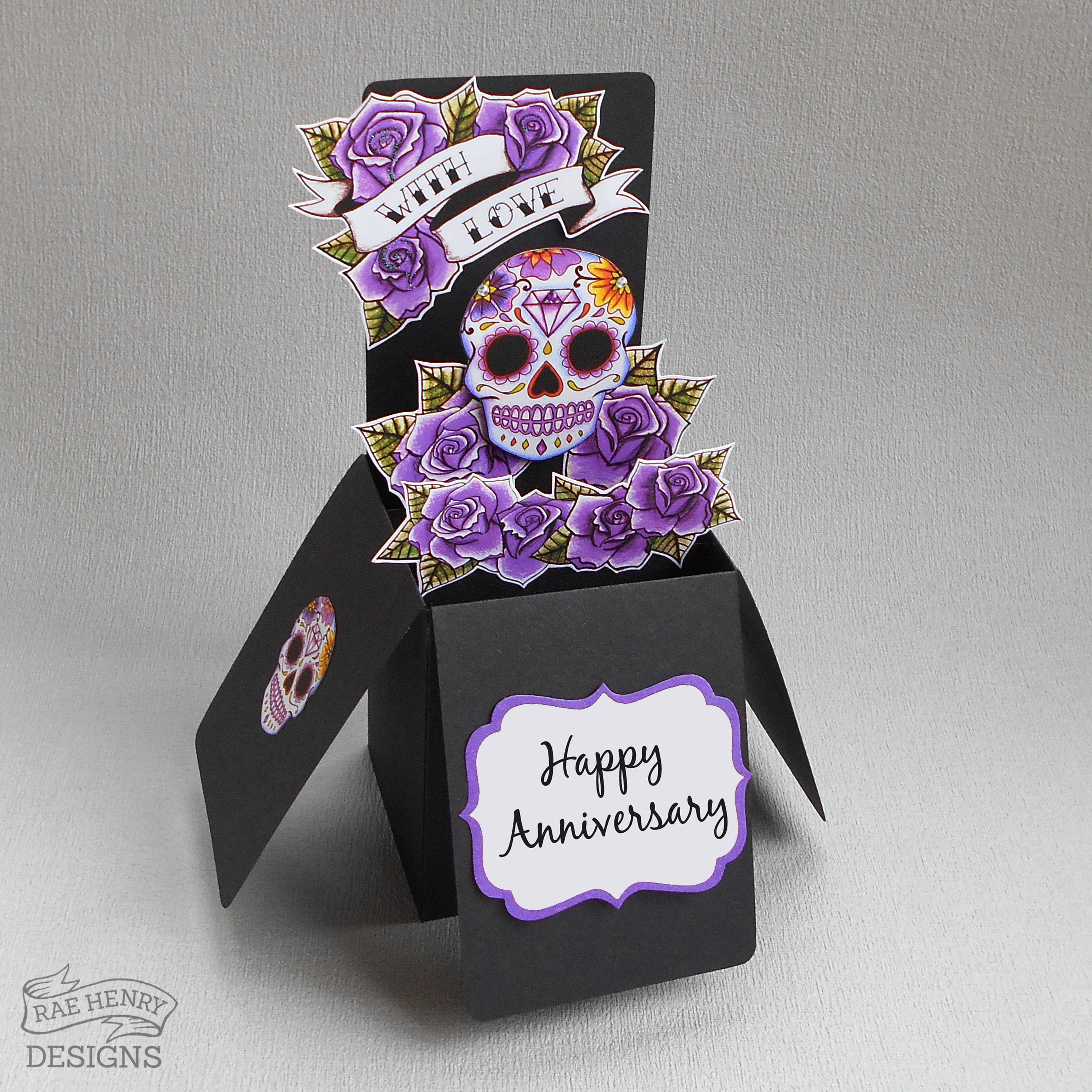 Purple Sugar Skull Anniversary Card 3-D Pop up Rockabilly | Etsy