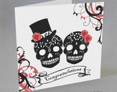 Sugar Skulls Congratulations Card Engagement Wedding Goth Tattoo Rockabilly Mr Mrs Red Black Punk Rock Rose Candy Alternative Goth