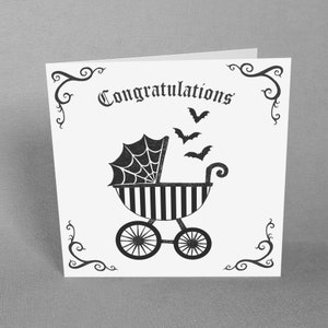 Goth New Baby Card Pram Stroller Bats Gender Neutral Boy or Girl Gothic Congratulations Alternative Punk Newborn Spooky Creepy Cute Witch