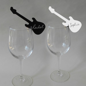 Guitar Wine Glass Place Cards: Rock n Roll Wedding, Music Party (Set of 10)