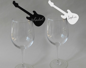 Guitar Wine Glass Place Cards: Rock n Roll Wedding, Music Party (Set of 10)