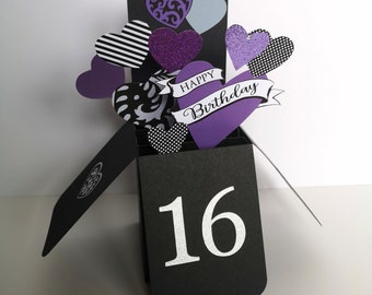Pop Up Birthday Card Goth Goth Tattoo Rock n Roll Purple Black | Any Age 16 18 21 30 60 | 3-D Rockabilly Gothic Alternative Special daughter