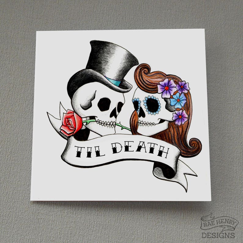 Til Death Skulls Carte Anniversaire De Mariage De Tatouage Etsy