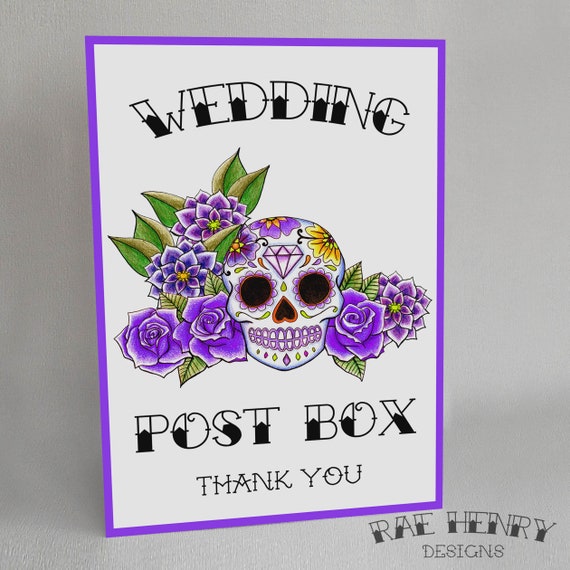 Purple Sugar Skull Wedding Post Box Sign Rockabilly Tattoo Etsy
