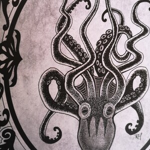 Kraken Print Gothic Home Décor Octopus Steampunk Wall Art Gift Pirate Goth Alternative Grey Black Rock n Roll Eclectic Dark Delicious image 8