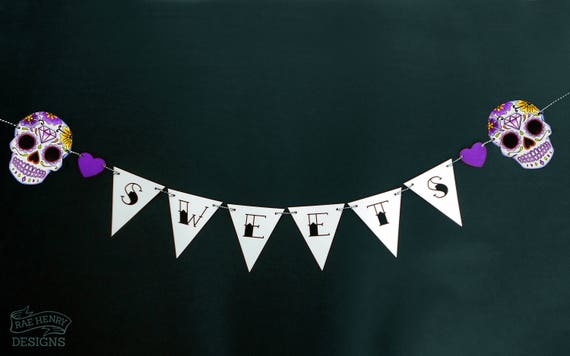 Purple Sugar Skull Bunting Sweets Candy Buffet Sign Wedding Etsy