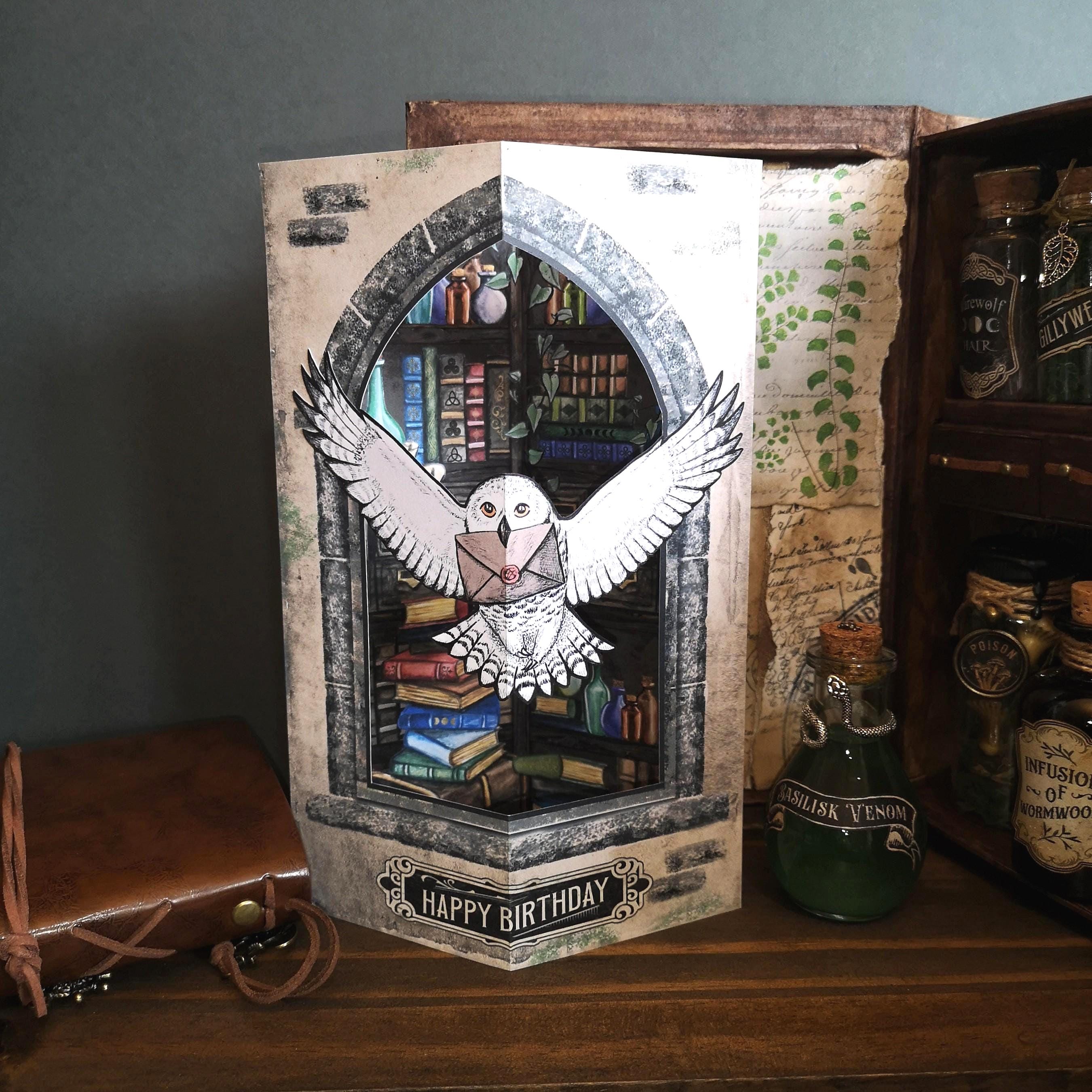 Wizard Birthday Card: Pop Up Owl and Books