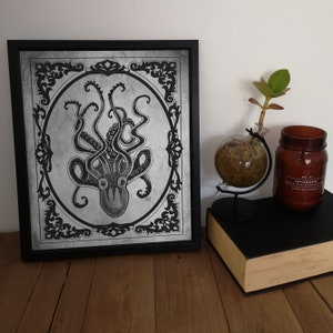 Kraken Print Gothic Home Décor Octopus Steampunk Wall Art Gift Pirate Goth Alternative Grey Black Rock n Roll Eclectic Dark Delicious image 4