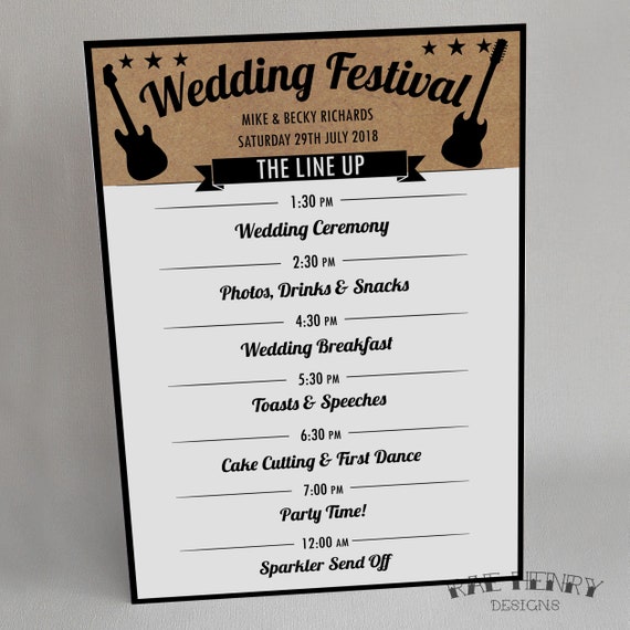 A3 Personalised Order Of Events Wedding Party Music Festival Etsy