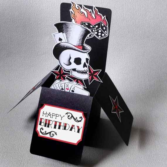 Poker Vegas Casino Anniversary Card Pop Up 3-D Rockabilly Tattoo Luxury Handmade