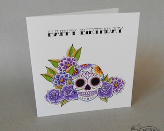 Skull Greeting Card Skull Birthday Card Day of the Dead Friendship Card Intricate Sugar Skull Card Dia de los Muertos UK