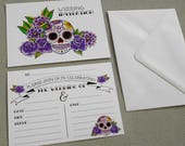 10 Sugar Skull Invitations & Envelopes Postcards Tattoo Rockabilly Wedding Day of the Dead Dia De Los Muertos