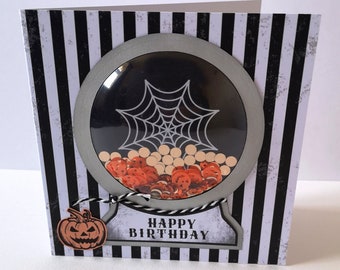 Spooky Birthday Card Shaker Gothic Goth Halloween 3D Crystal Ball Luxury Unusual Pumpkin Alternative Gothabilly