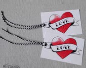 Tattoo Heart Thank You Tags Pack of 5 Rockabilly Wedding Favour Party Bag Place Setting Candy Sweet Buffet Bridesmaid Gift Wrap Rock n Roll