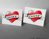 Bride and Groom Heart Place Cards Tattoo Rockabilly Wedding Table Decorations Name Cards Party Place Setting