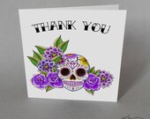 5 Purple Sugar Skull Thank You Card Wedding Party Tattoo Goth Rock n Roll Candy Skull