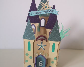 Mermaid Castle Birthday Card | 3D Pop Up Choose Age 5th 6th 7th 8th 9th 10th | Fairy tale Special Under water sea sand ocean