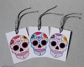 6 Sugar Skull Gift Tags Wedding Favour //Choose Colour Blue Red Purple// Tattoo Rockabilly Gothic Day Of The Dead Halloween Wrap Party Bag