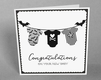 Goth New Baby Card Gender Neutral Boy or Girl Congratulations Alternative Gothabilly Bats Spooky Punk Goth Gothic Onesie Baby Grow Newborn