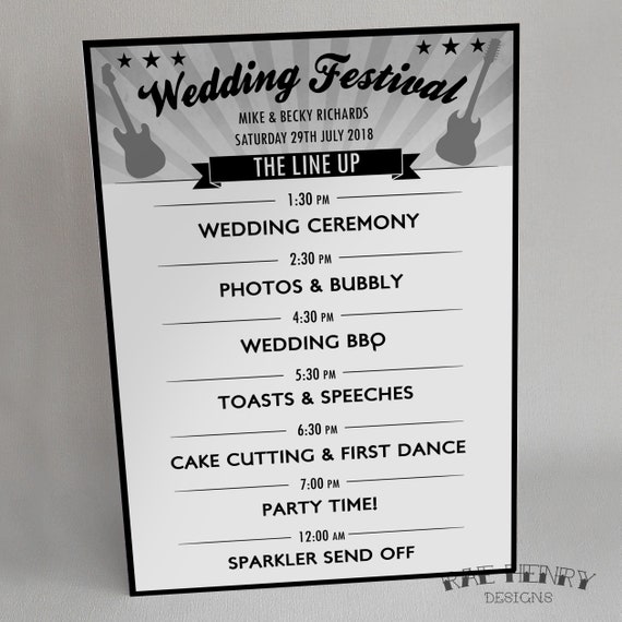 A3 Personalised Order Of Events Wedding Party Music Festival Etsy