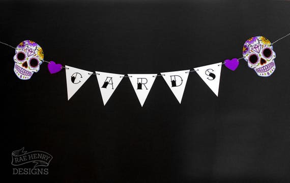 Purple Sugar Skull Bunting Cards Wedding Decoration Tattoo Etsy