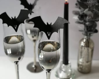 Bat Wine Glass Decorations: Halloween Goth Wedding Place Cards (10 Pack)