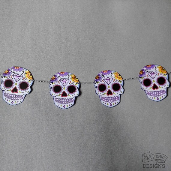 Sugar Skull Bunting Purple Wedding Party Decoration Tattoo Etsy