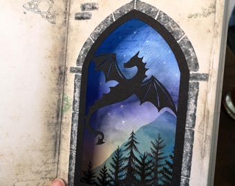 Pop Up Dragon Birthday Card Illusion Vintage Book Unusual Viking Celtic