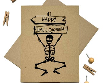 Skeleton Halloween Card - Funny Happy Halloween Card - Spooky Halloween Greeting Card - Kraft Halloween Card