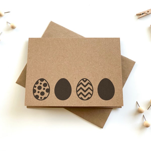 Recycled Kraft Easter Cards with Eggs, Egg Kraft Notecards and Envelopes, Blank Easter Greeting Card with Envelopes, Simple Easter Card