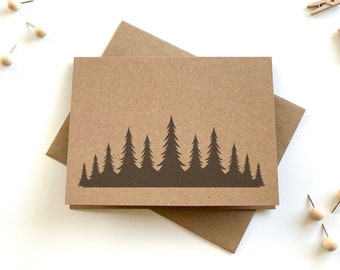 Simple Tree Blank Cards with Envelopes, Evergreen Tree Notecards and Envelopes, Kraft Blank Notes